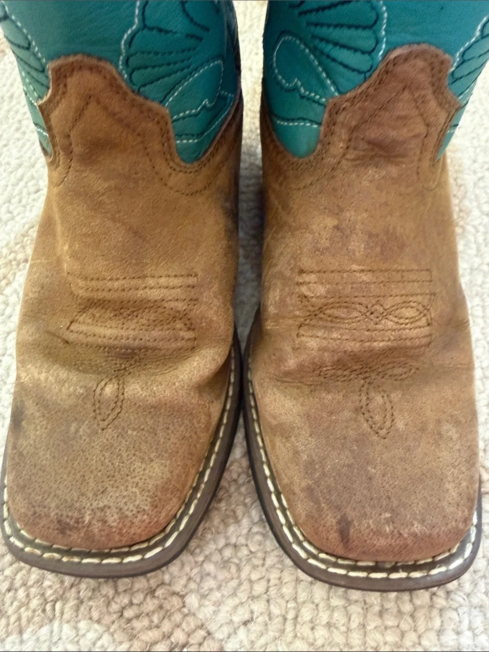 Kids Teal & Brown Western Pull-On Cowboy Boots